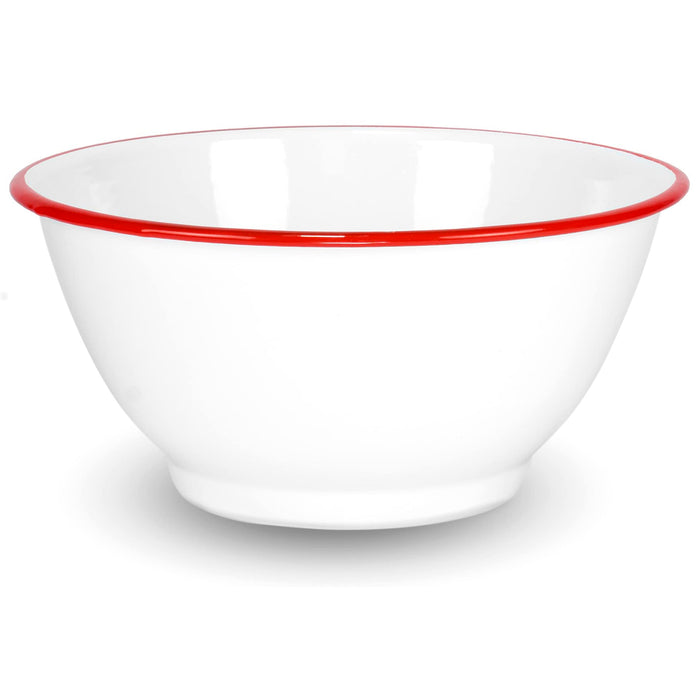 Red Co. Set of 2 Enamelware Metal Large Classic 4 quart Round Salad Serving Bowl, Solid White/Color Rim