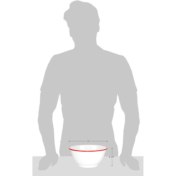 Red Co. Set of 2 Enamelware Metal Large Classic 4 quart Round Salad Serving Bowl, Solid White/Color Rim