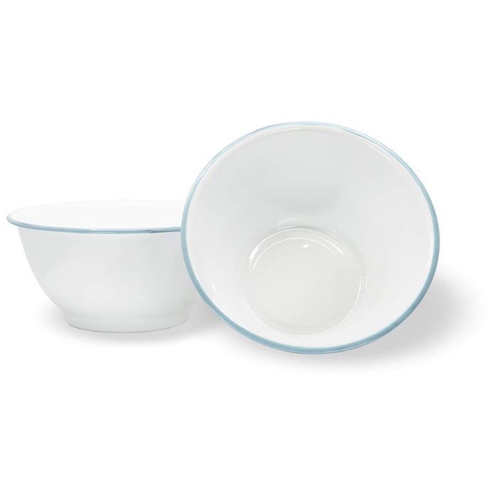 Red Co. Set of 2 Enamelware Metal Large Classic 4 quart Round Salad Serving Bowl, Solid White/Color Rim