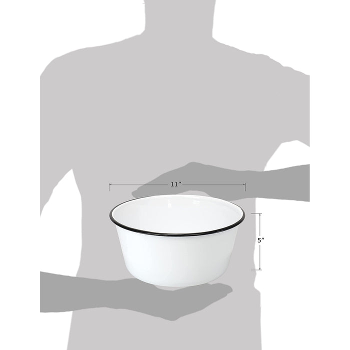 Red Co. Set of 2 Extra Large Enamelware Metal Classic 4 Quart Mixing & Serving Popcorn Bowls, White/Black Rim