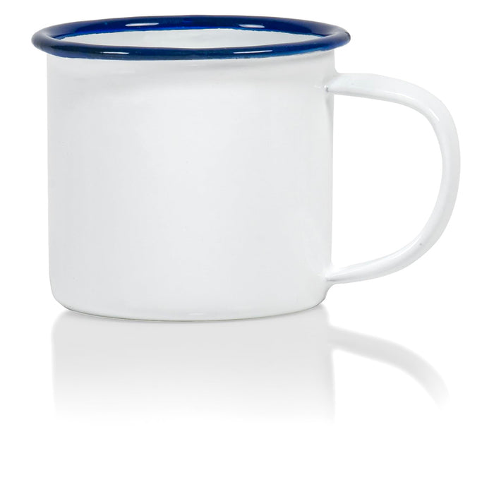 Red Co. Set of 6 Enamelware Metal Small Classic 5 Oz Round Coffee and Tea Mug, Solid White/Color Rim