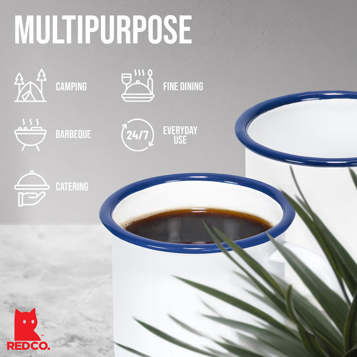 Red Co. Set of 6 Enamelware Metal Small Classic 5 Oz Round Coffee and Tea Mug, Solid White/Color Rim