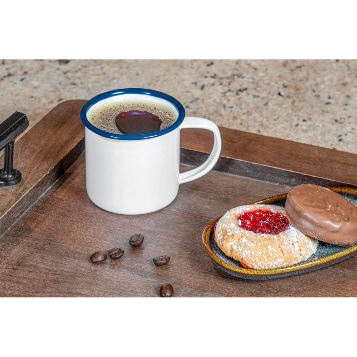 Red Co. Set of 6 Enamelware Metal Small Classic 5 Oz Round Coffee and Tea Mug, Solid White/Color Rim