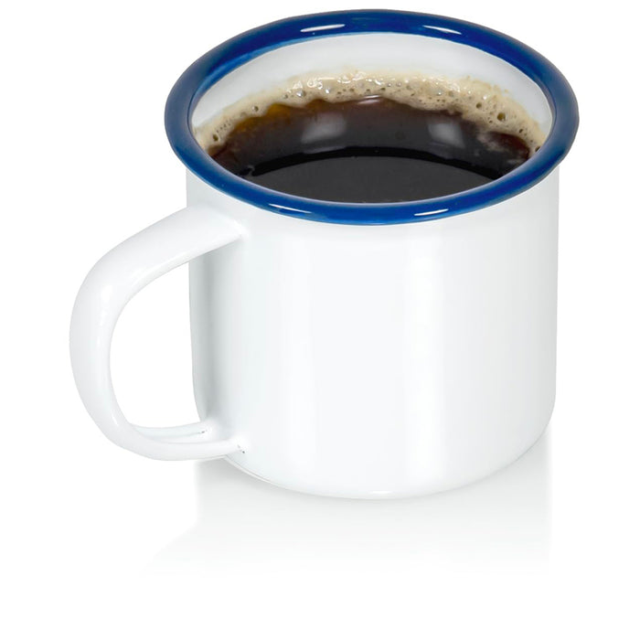 Red Co. Set of 6 Enamelware Metal Small Classic 5 Oz Round Coffee and Tea Mug, Solid White/Color Rim