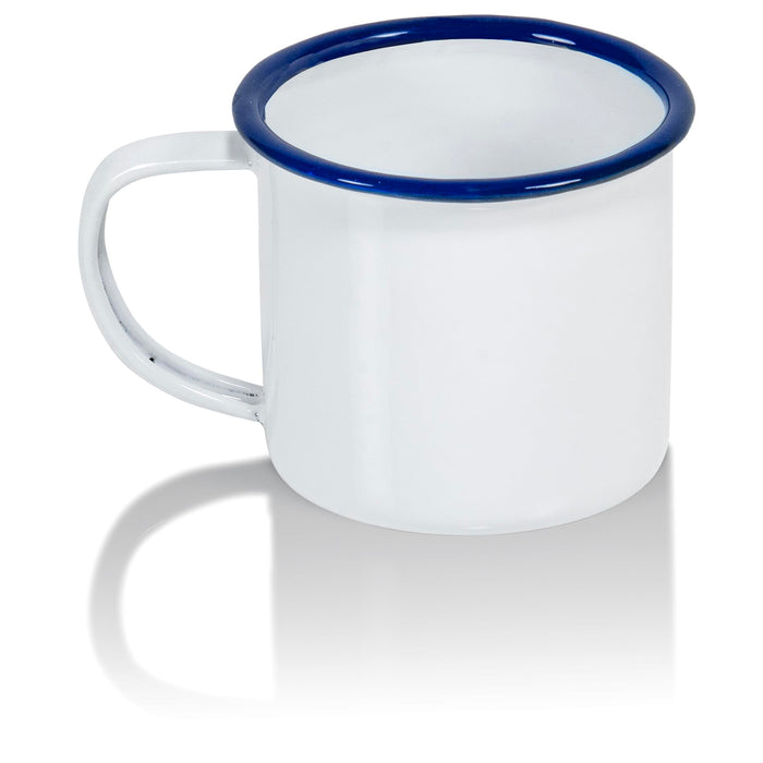 Red Co. Set of 6 Enamelware Metal Small Classic 5 Oz Round Coffee and Tea Mug, Solid White/Color Rim