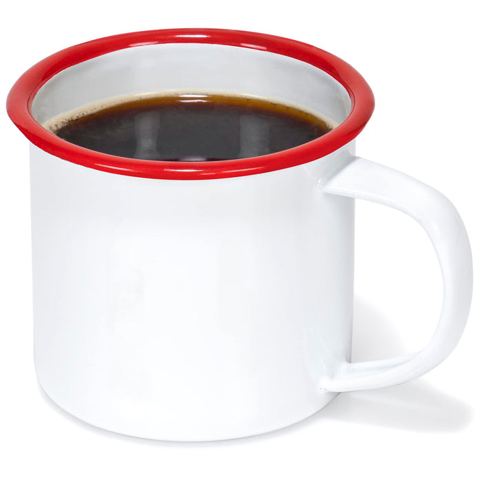 Red Co. Set of 6 Enamelware Metal Small Classic 5 Oz Round Coffee and Tea Mug, Solid White/Color Rim