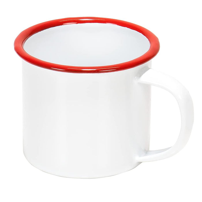 Red Co. Set of 6 Enamelware Metal Small Classic 5 Oz Round Coffee and Tea Mug, Solid White/Color Rim