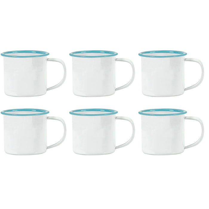 Red Co. Set of 6 Enamelware Metal Small Classic 5 Oz Round Coffee and Tea Mug, Solid White/Color Rim