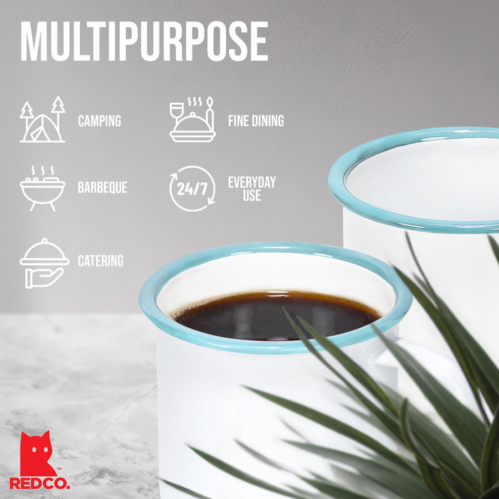 Red Co. Set of 6 Enamelware Metal Small Classic 5 Oz Round Coffee and Tea Mug, Solid White/Color Rim