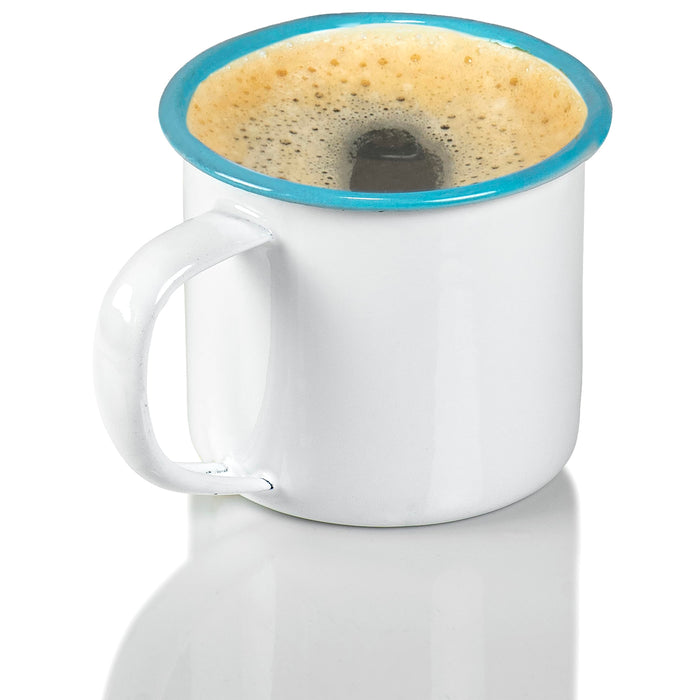 Red Co. Set of 6 Enamelware Metal Small Classic 5 Oz Round Coffee and Tea Mug, Solid White/Color Rim