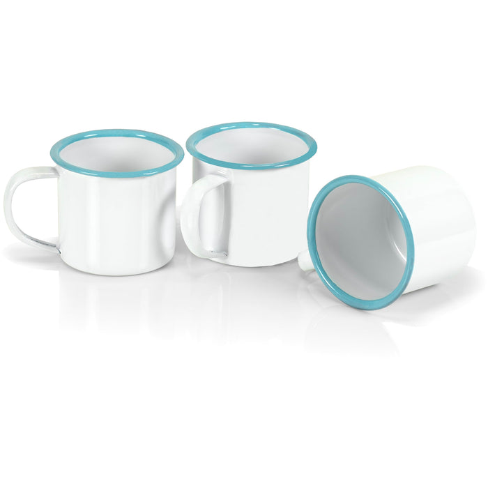 Red Co. Set of 6 Enamelware Metal Small Classic 5 Oz Round Coffee and Tea Mug, Solid White/Color Rim