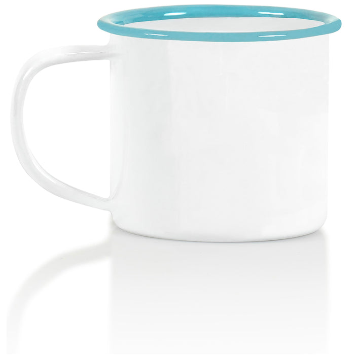 Red Co. Set of 6 Enamelware Metal Small Classic 5 Oz Round Coffee and Tea Mug, Solid White/Color Rim