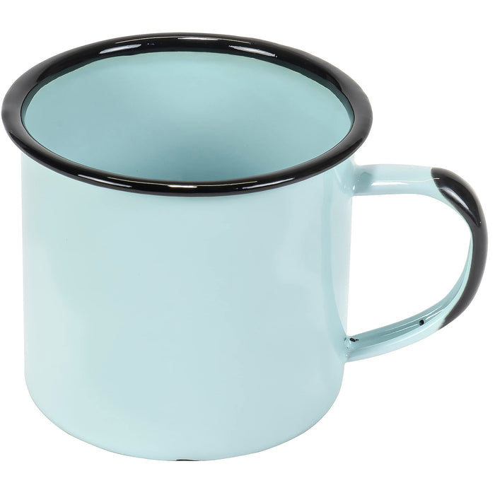 Red Co. Set of 6 Enamelware Metal Medium Classic 12 Oz Round Coffee and Tea Mug with Handle, Distressed/Black Rim