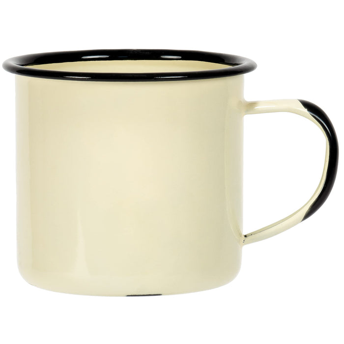 Red Co. Set of 6 Enamelware Metal Medium Classic 12 Oz Round Coffee and Tea Mug with Handle, Distressed/Black Rim