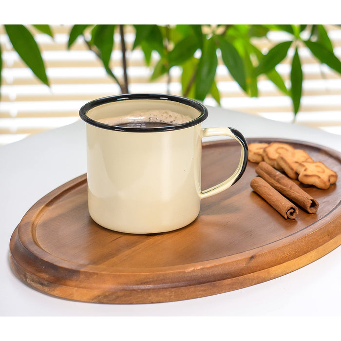 Red Co. Set of 6 Enamelware Metal Medium Classic 12 Oz Round Coffee and Tea Mug with Handle, Distressed/Black Rim