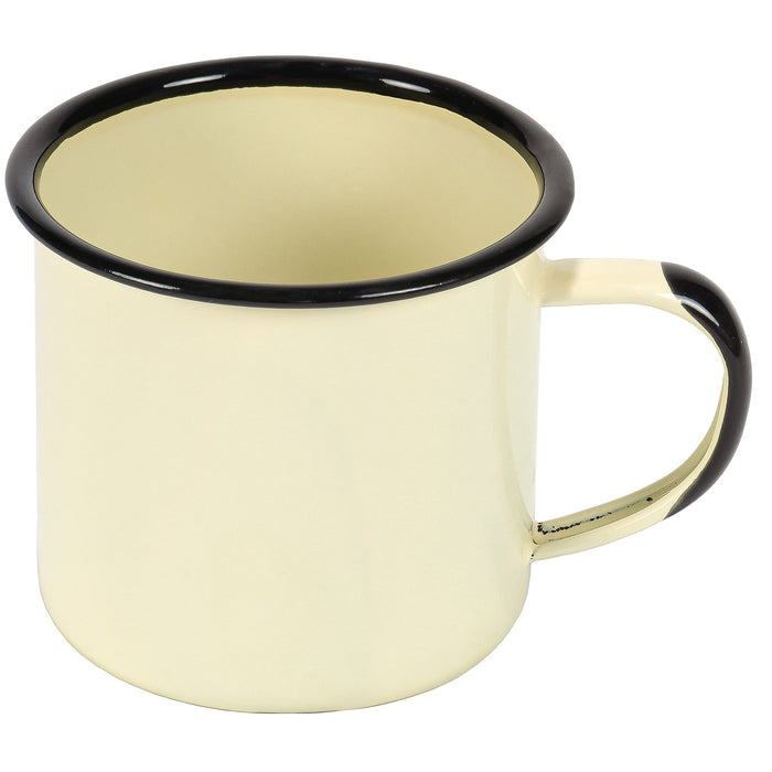 Red Co. Set of 6 Enamelware Metal Medium Classic 12 Oz Round Coffee and Tea Mug with Handle, Distressed/Black Rim