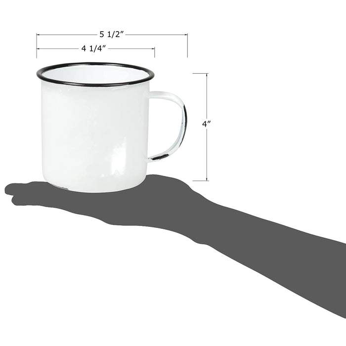 Red Co. Enamelware Metal Large Classic 22 Oz Round Coffee and Tea Mug with Handle, Distressed White/Black Rim