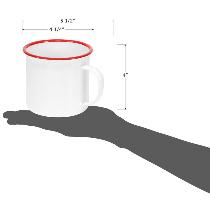 Red Co. Enamelware Metal Large Classic 22 Oz Round Coffee and Tea Mug with Handle, Solid White/Red Rim