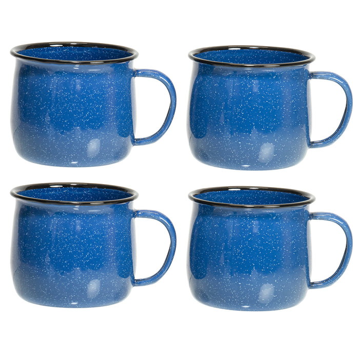 Red Co. Set of 4 Enamelware Metal 12 Oz Round Camping Coffee Mugs with Handle, White-Speckled/Black Rim