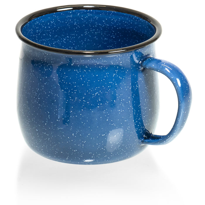 Red Co. Set of 4 Enamelware Metal 12 Oz Round Camping Coffee Mugs with Handle, White-Speckled/Black Rim