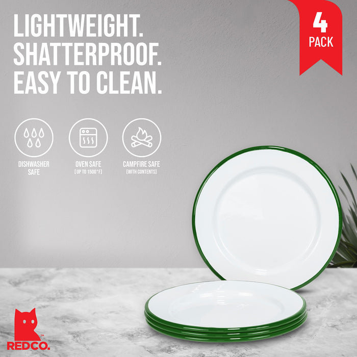 Red Co. Set of 4 Enamelware Metal Classic 8" Round Salad Plate, Solid White/Color Rim