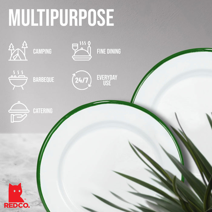 Red Co. Set of 4 Enamelware Metal Classic 8" Round Salad Plate, Solid White/Color Rim