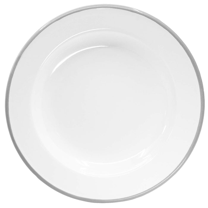 Red Co. Set of 4 Enamelware Metal Classic 8" Round Salad Plate, Solid White/Color Rim