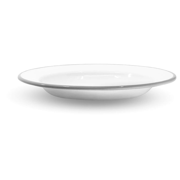 Red Co. Set of 4 Enamelware Metal Classic 8" Round Salad Plate, Solid White/Color Rim