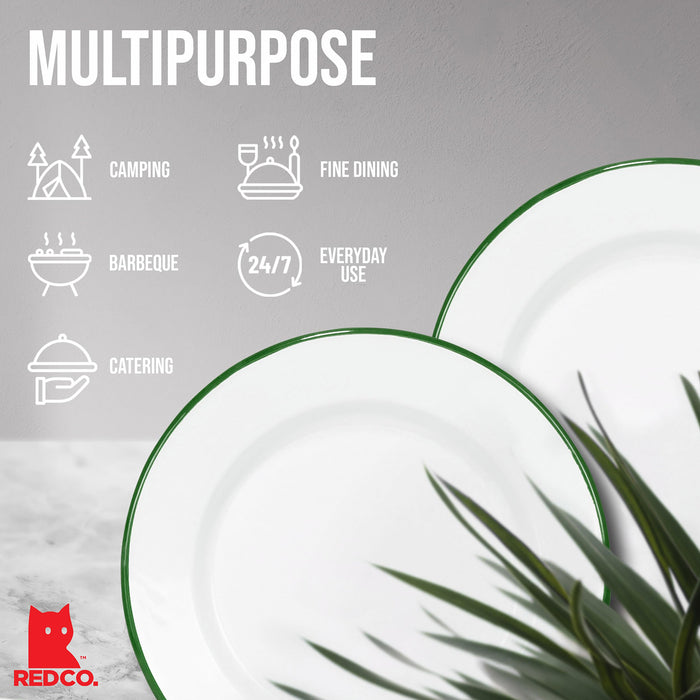 Red Co. Set of 4 Enamelware Metal Classic 10" Round Dinner Plate, Solid White/Color Rim