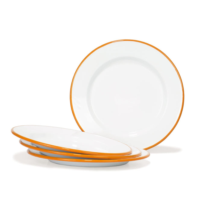 Red Co. Set of 4 Enamelware Metal Classic 10" Round Dinner Plate, Solid White/Color Rim