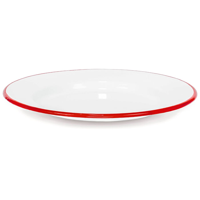 Red Co. Set of 4 Enamelware Metal Classic 10" Round Dinner Plate, Solid White/Color Rim