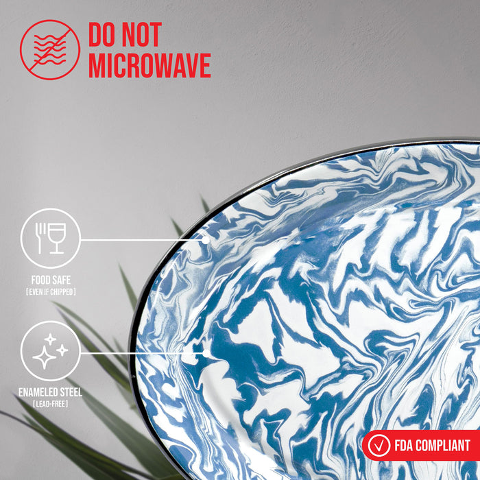 Red Co. Enamelware Metal Classic 13 inch Serving Oval Tray Platter, Swirl Design