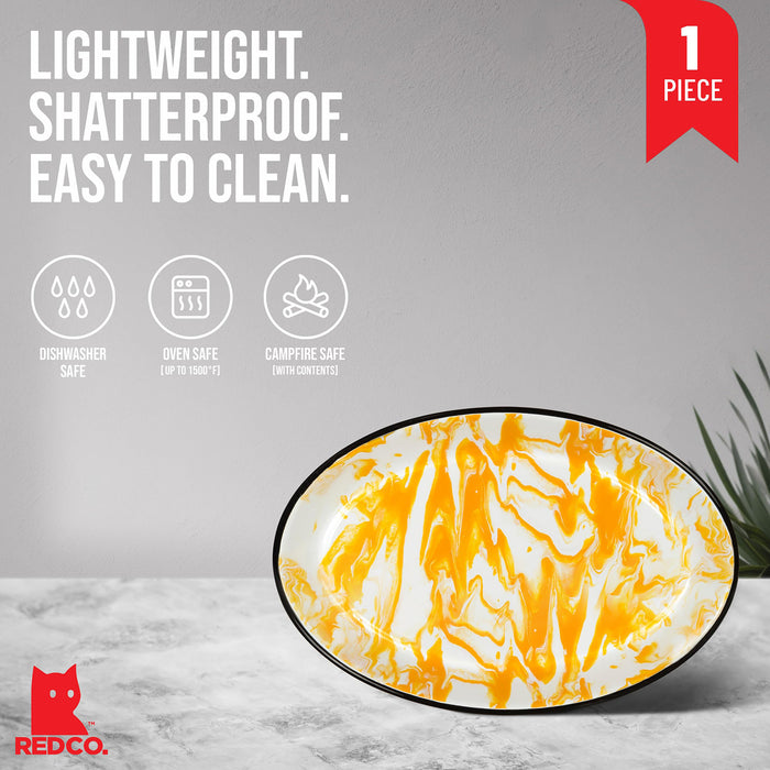 Red Co. Enamelware Metal Classic 13 inch Serving Oval Tray Platter, Swirl Design