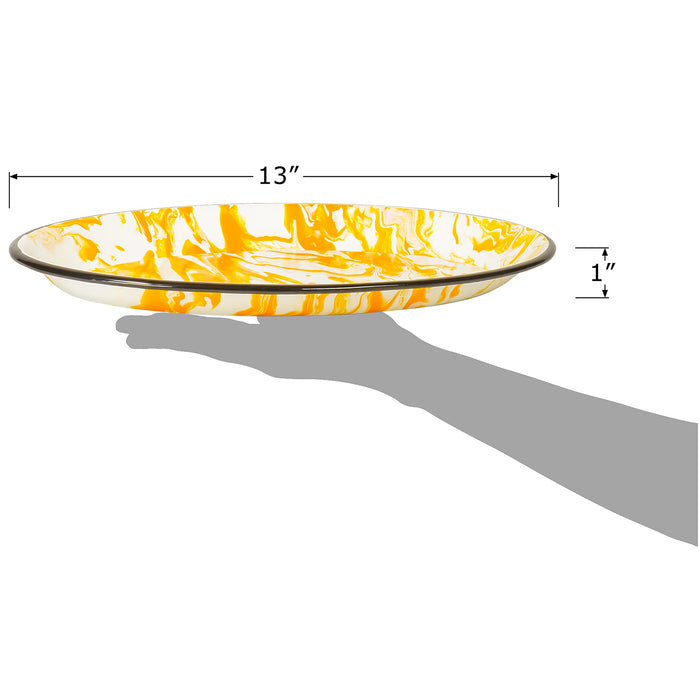 Red Co. Enamelware Metal Classic 13 inch Serving Oval Tray Platter, Swirl Design