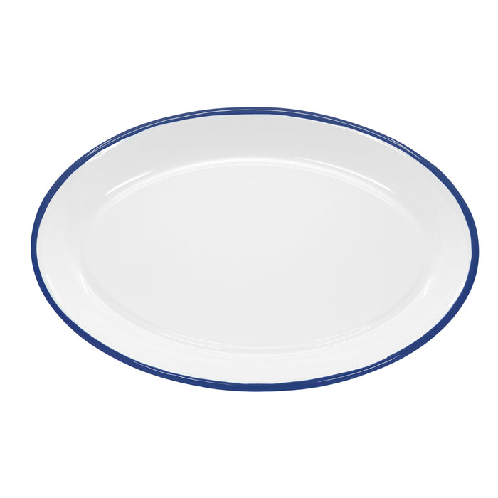 Red Co. Enamelware Metal Classic 13" Serving Oval Tray Platter, Solid White/Color Rim
