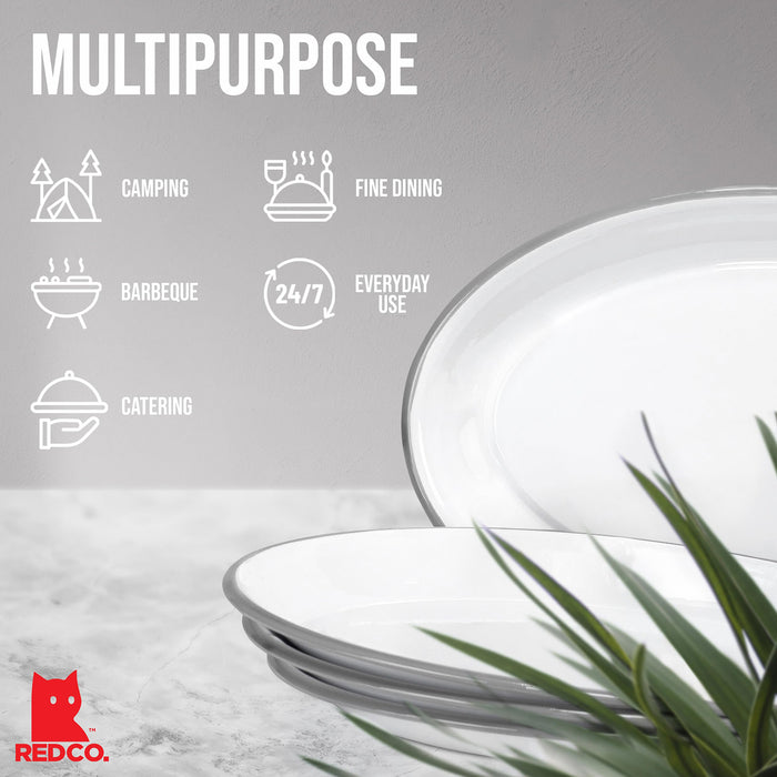 Red Co. Enamelware Metal Classic 13" Serving Oval Tray Platter, Solid White/Color Rim