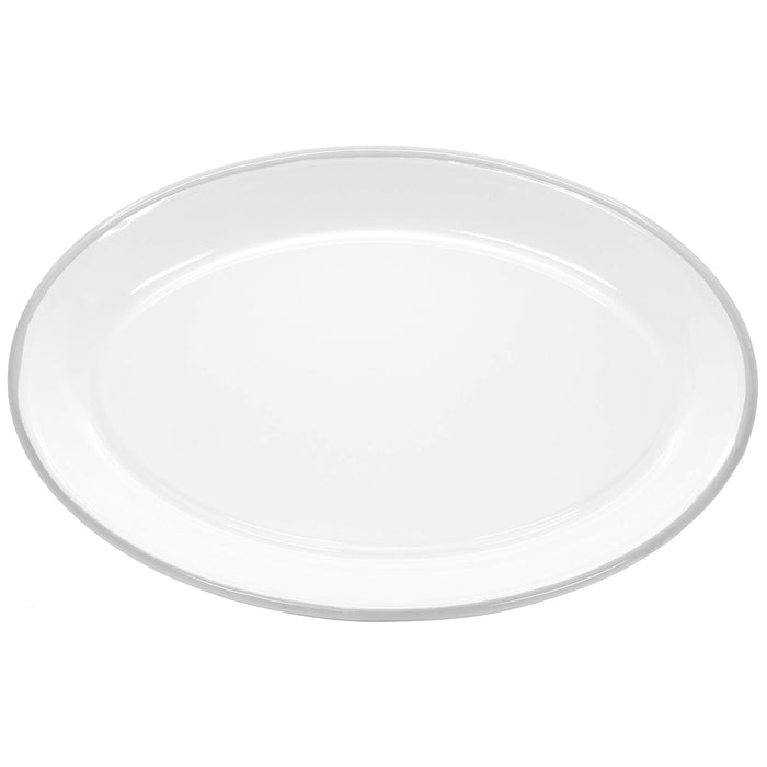 Red Co. Enamelware Metal Classic 13" Serving Oval Tray Platter, Solid White/Color Rim