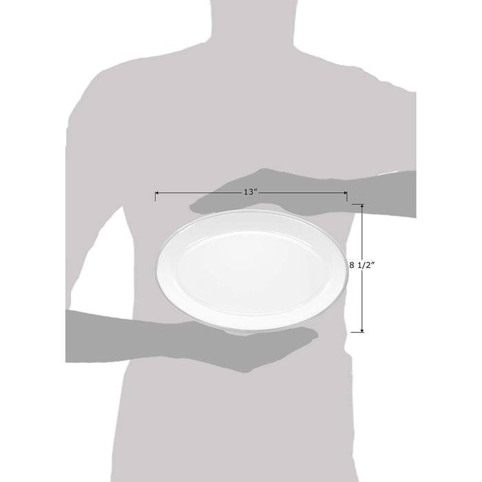 Red Co. Enamelware Metal Classic 13" Serving Oval Tray Platter, Solid White/Color Rim