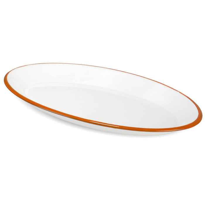 Red Co. Enamelware Metal Classic 13" Serving Oval Tray Platter, Solid White/Color Rim
