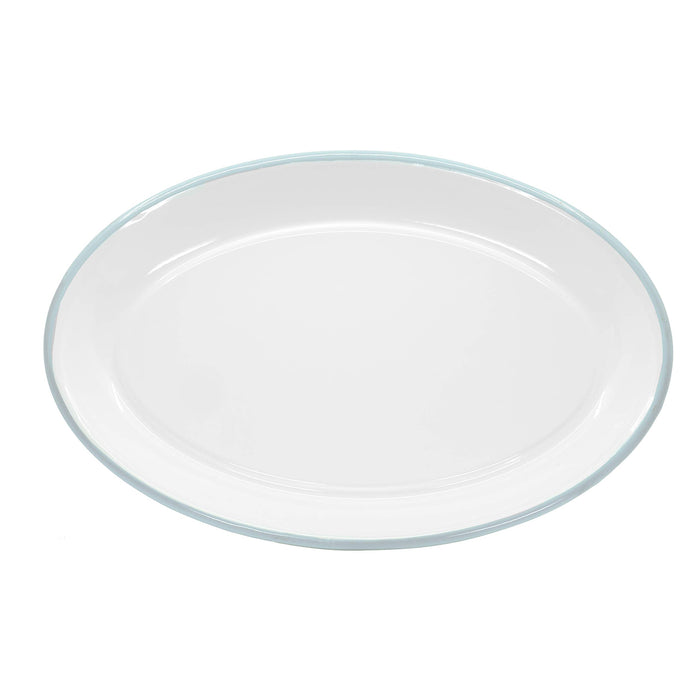Red Co. Enamelware Metal Classic 13" Serving Oval Tray Platter, Solid White/Color Rim
