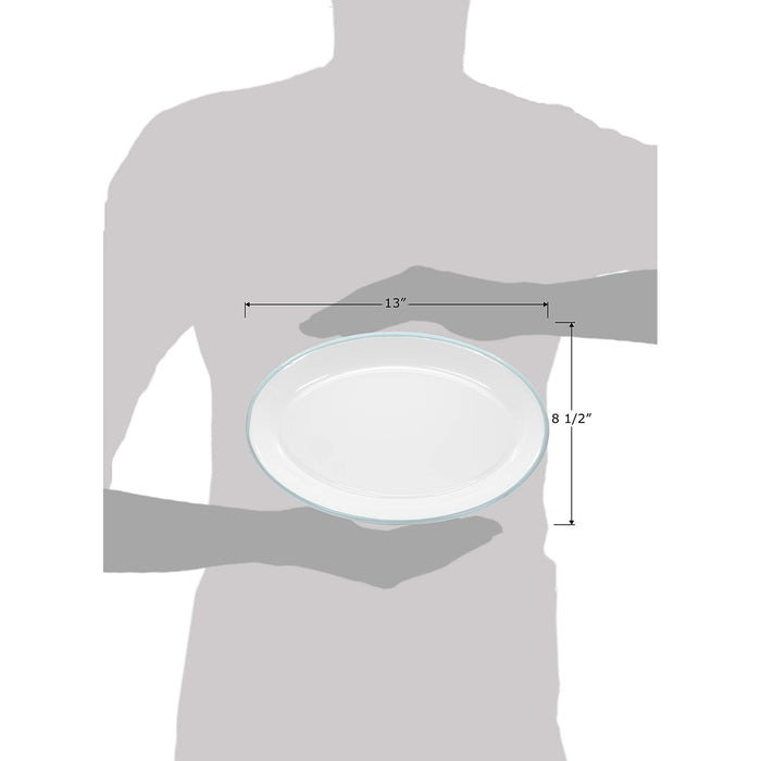 Red Co. Enamelware Metal Classic 13" Serving Oval Tray Platter, Solid White/Color Rim