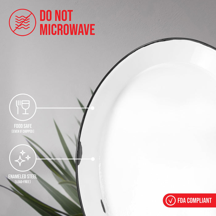 Red Co. Oven Safe Enamelware Metal Classic 16.5” Serving Oval Tray Platter, Distressed White/Black Rim