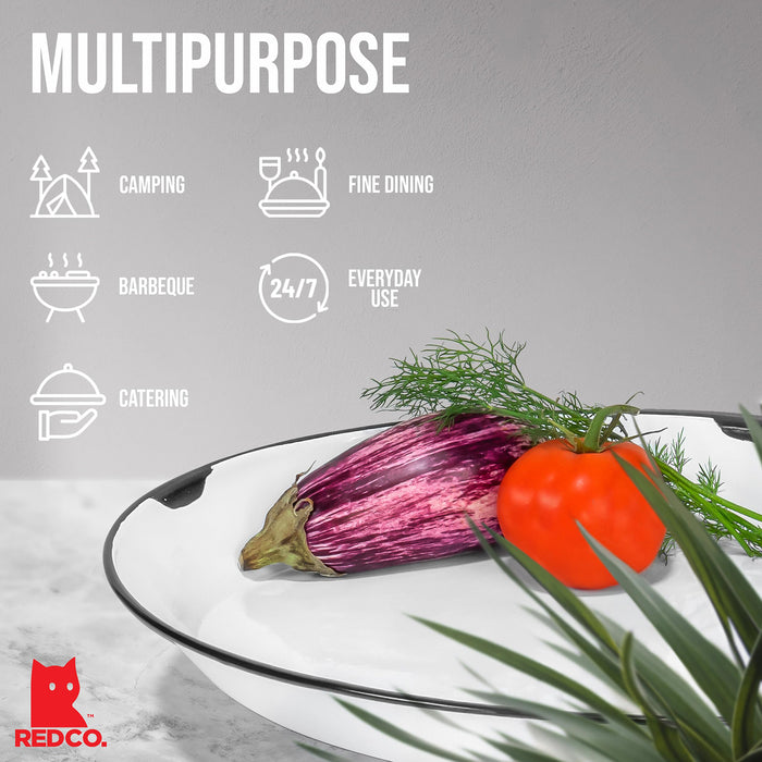 Red Co. Oven Safe Enamelware Metal Classic 16.5” Serving Oval Tray Platter, Distressed White/Black Rim