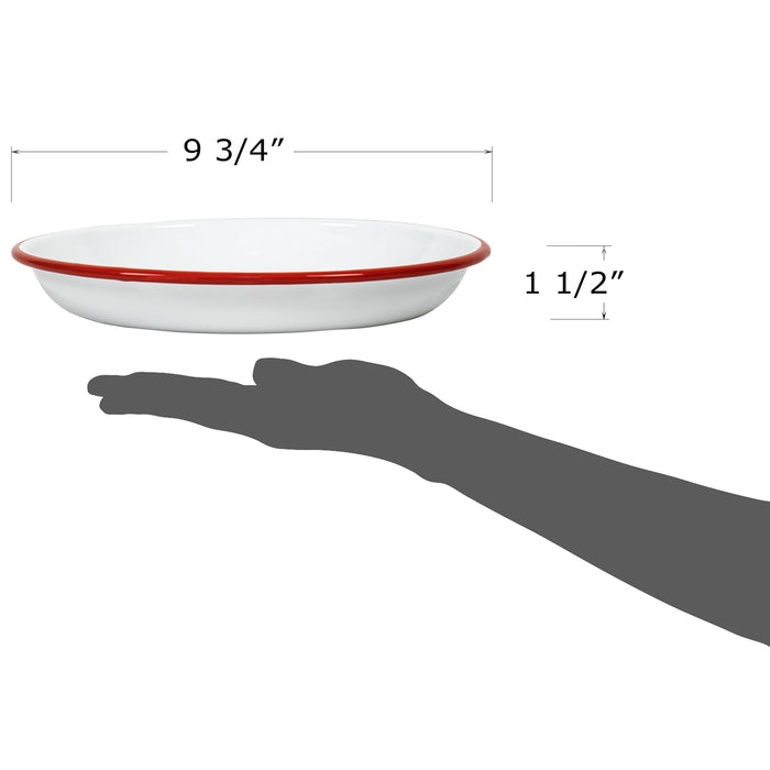 Red Co. Set of 4 Enamelware Metal 10” Round Camping Plates, Solid White/Color Rim