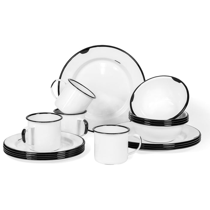 Red Co. 16-Piece Enamelware Metal Dinnerware Set for 4, White/Color Rim