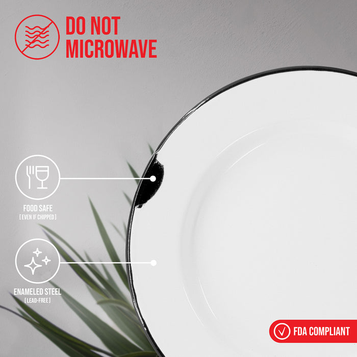 Red Co. 16-Piece Enamelware Metal Dinnerware Set for 4, White/Color Rim