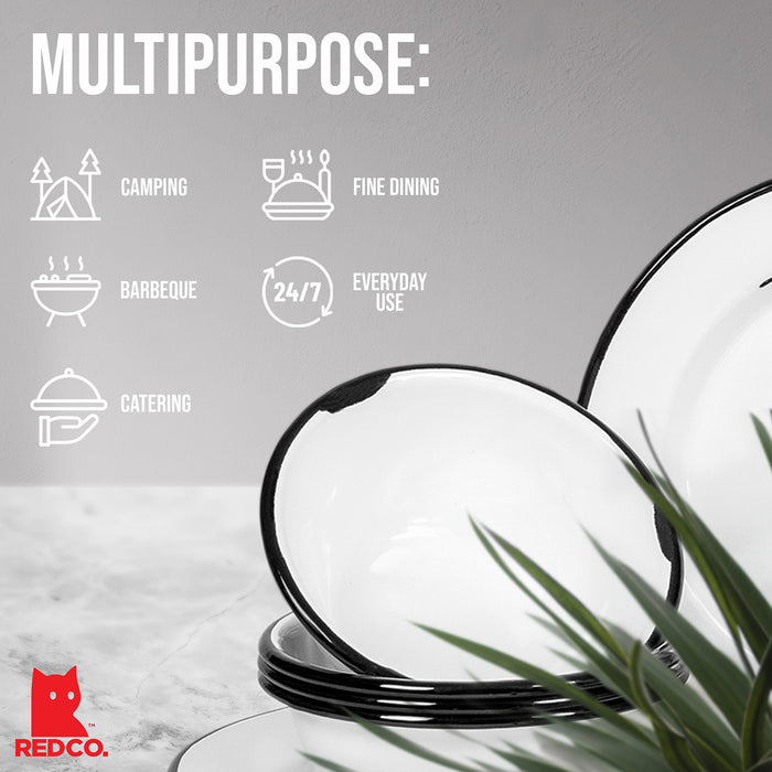 Red Co. 16-Piece Enamelware Metal Dinnerware Set for 4, White/Color Rim