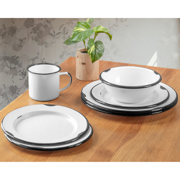 Red Co. 16-Piece Enamelware Metal Dinnerware Set for 4, White/Color Rim