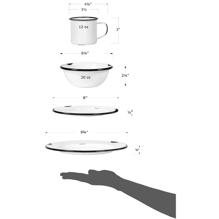 Red Co. 16-Piece Enamelware Metal Dinnerware Set for 4, White/Color Rim