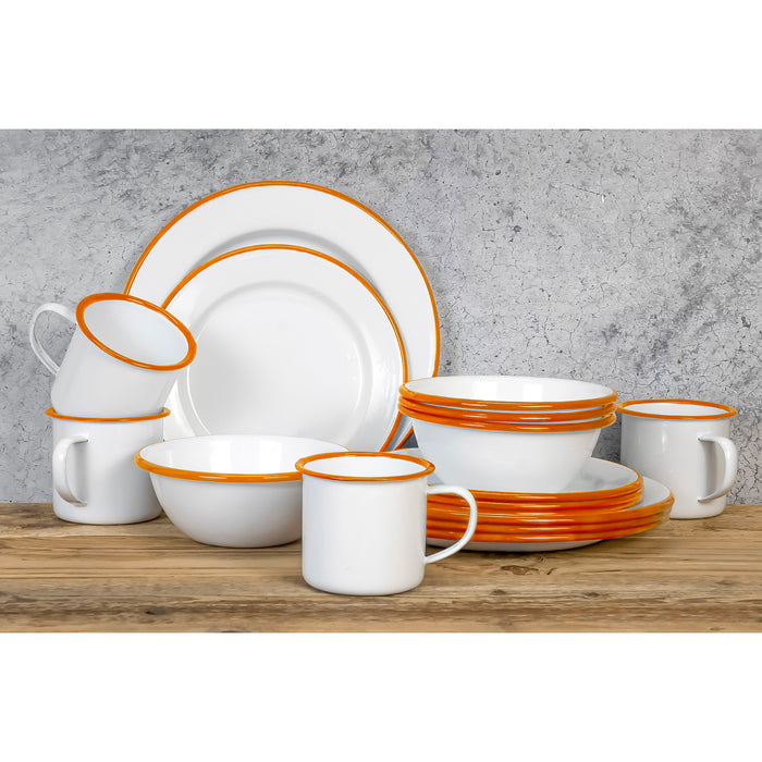 Red Co. 16-Piece Enamelware Metal Dinnerware Set for 4, White/Color Rim